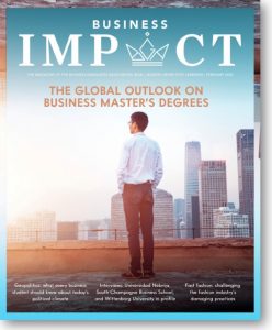 Front cover of the Business Impact magazine; The global outlook on business master's degrees