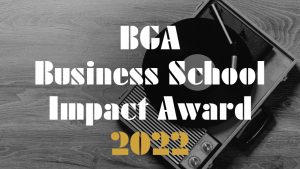 BGA Business School Impact Award 2022 category for the AMBA & BGA Excellence Awards - BGA Student of the Year Awards 2022 black and white vintage theme image of a record player