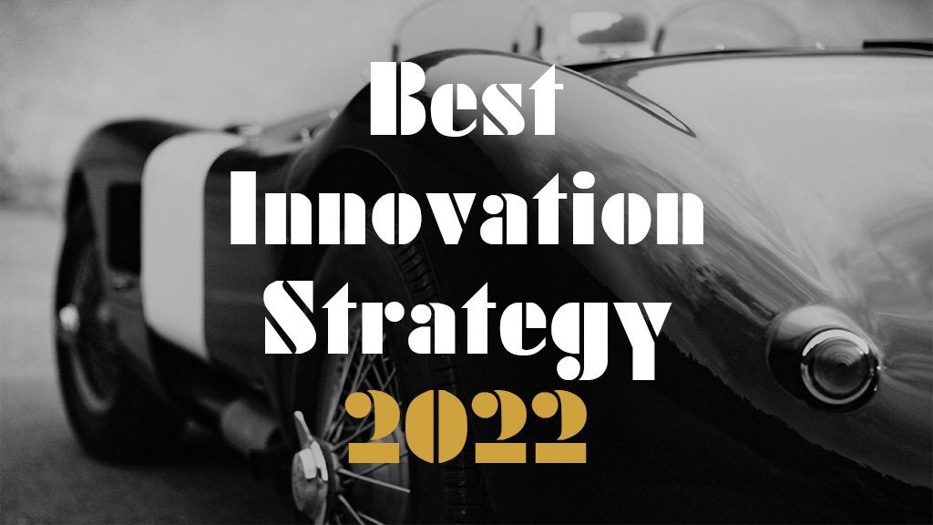 Best Innovation Strategy 2022 category for the AMBA & BGA Excellence Awards - BGA Student of the Year Awards 2022 black and white vintage theme image of the back of a sports car.