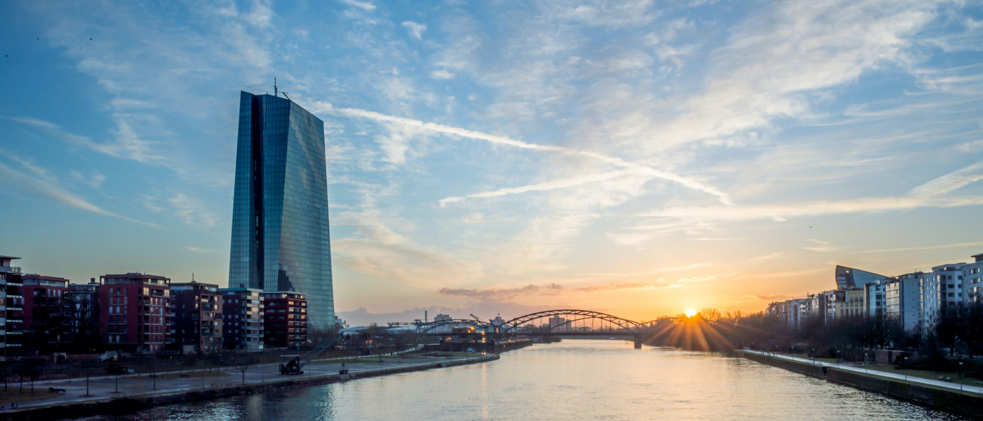 European Central Bank at Frankfurt city riverside sunrise. Business Impact article image for Money talks: Why banks must learn to communicate with ordinary people.
