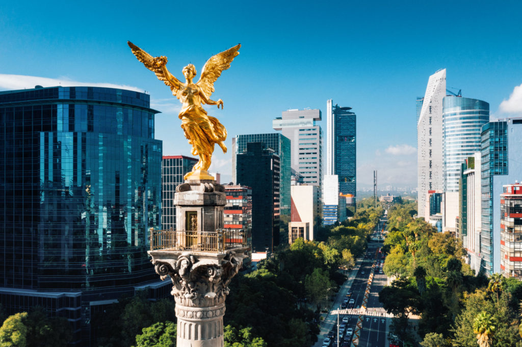 Aerial view of Independence Monument Mexico City. Latin American Capacity Building Workshops.