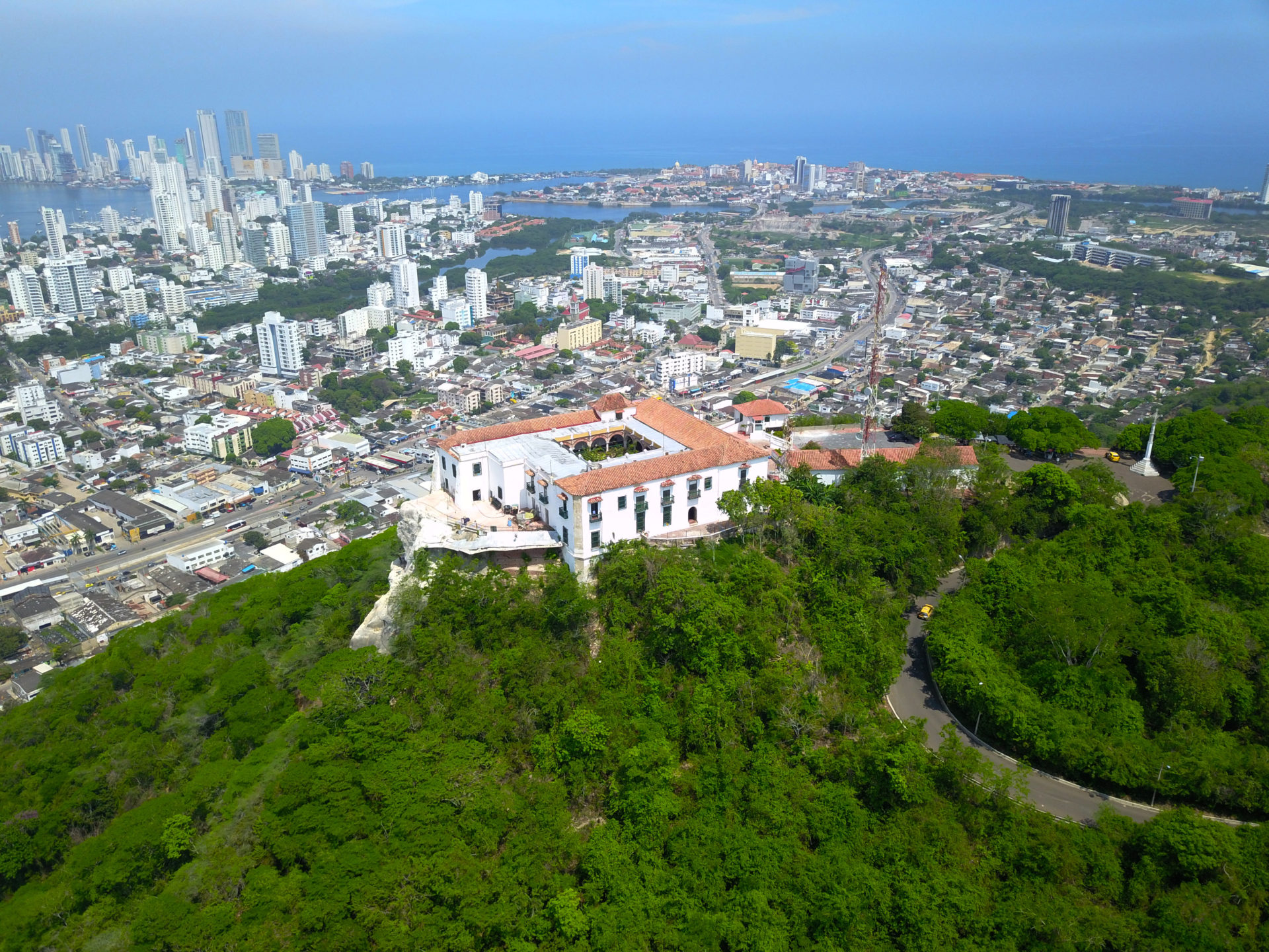 Aerial view of Cerro de la Popa and the bay of Cartagena