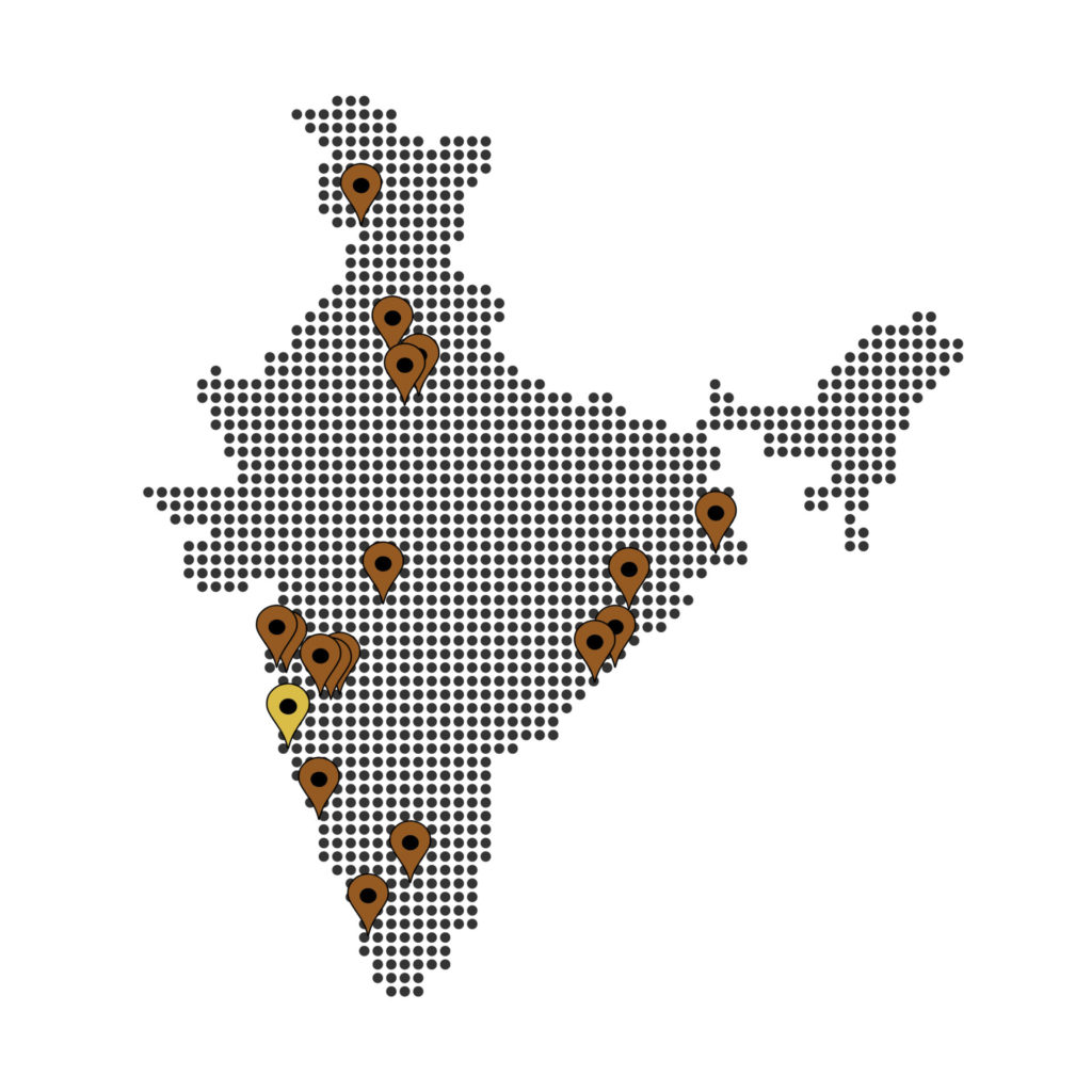 Map pinpointing all the BGA school members in India