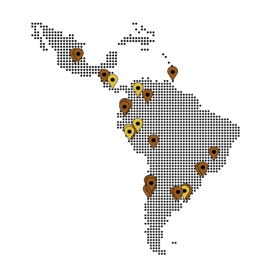 Map pinpointing all BGA business school members in Latin America
