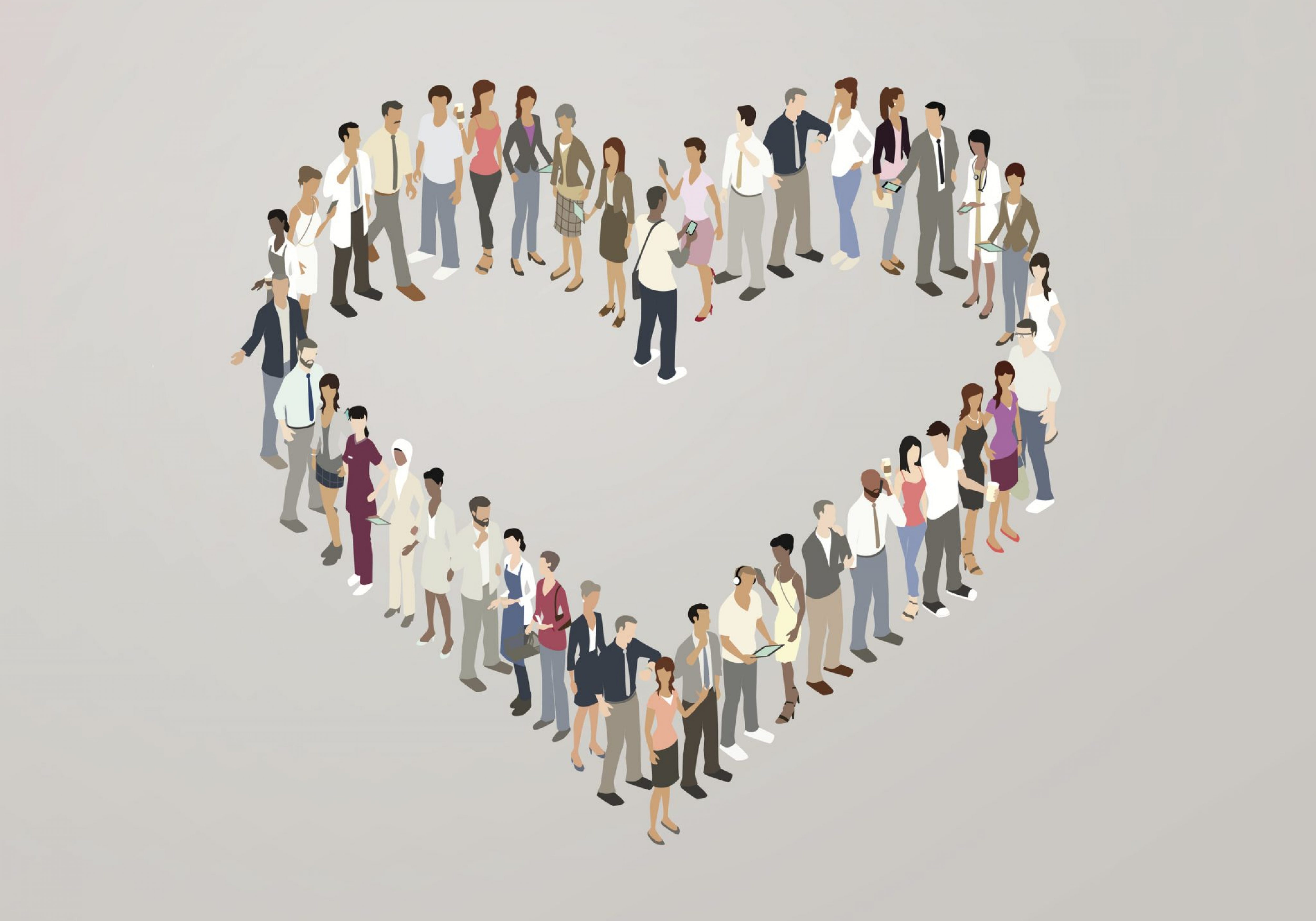 businesspeople crowd and heart reshaped
